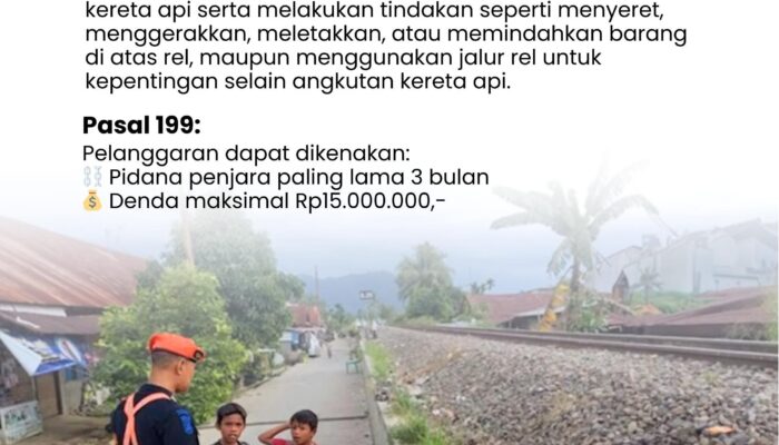 KAI Divre II Sumbar Ingatkan Risiko Besar Aktivitas di Jalur Kereta Api