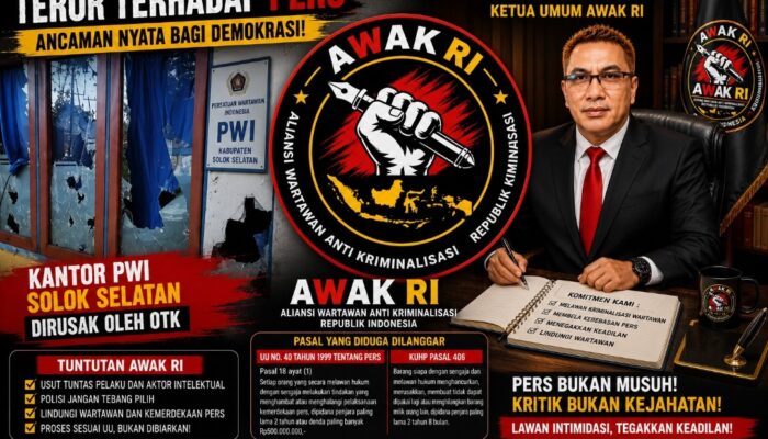 Ketum AWAK RI Herman Tanjung Murka, Perusakan Kantor PWI Solok Selatan Dinilai Teror terhadap Kebebasan Pers