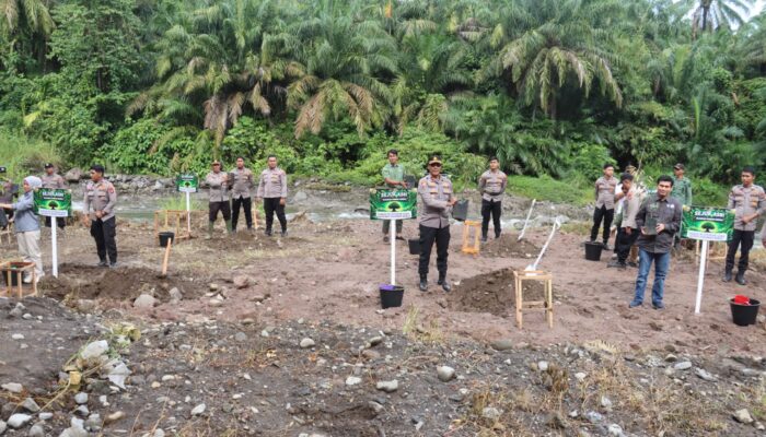 Gerakan Penghijauan, Polres Pasaman Barat Tanam Berbagai Jenis Pohon di Aliran Sungai Batang Toman