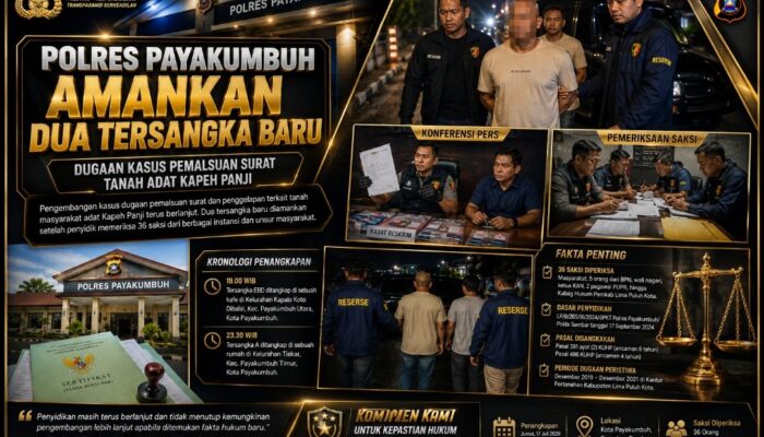 Satreskrim Polres Payakumbuh Bongkar Dugaan Pemalsuan Dokumen Tanah Adat, Dua Orang Diamankan