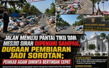 Jalan Menuju Pantai Tiku dan Masjid Sirah Dipenuhi Sampah, Dugaan Pembiaran Jadi Sorotan; Pemkab Agam Diminta Bertindak Cepat