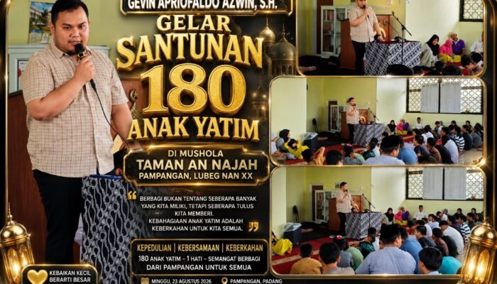 Gevin Apriofaldo Azwin, S.H. dan Warga Pampangan Berbagi, 180 Anak Yatim Terima Santunan di Tam An Najah