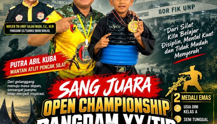 Dibuka Pangdam XX/TIB di GOR FIK UNP Padang, Arkhan Abil Alfazel Borong Emas Usia Dini dan Seni Tunggal