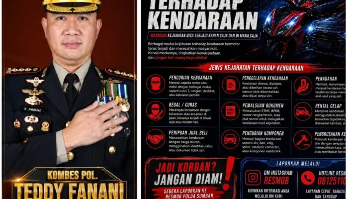 Curanmor hingga Penadahan Jadi Perhatian Resmob Polda Sumbar, Kombes Pol. Teddy Fanani Dorong Warga Lebih Waspada