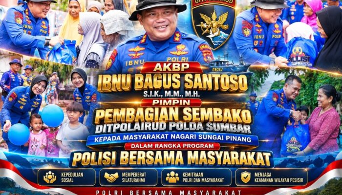 DITPOLAIRUD POLDA SUMBAR SALURKAN BANTUAN SEMBAKO DI SUNGAI PINANG, AKBP IBNU BAGUS SANTOSO TEKANKAN KEPEDULIAN DAN KEMITRAAN POLRI